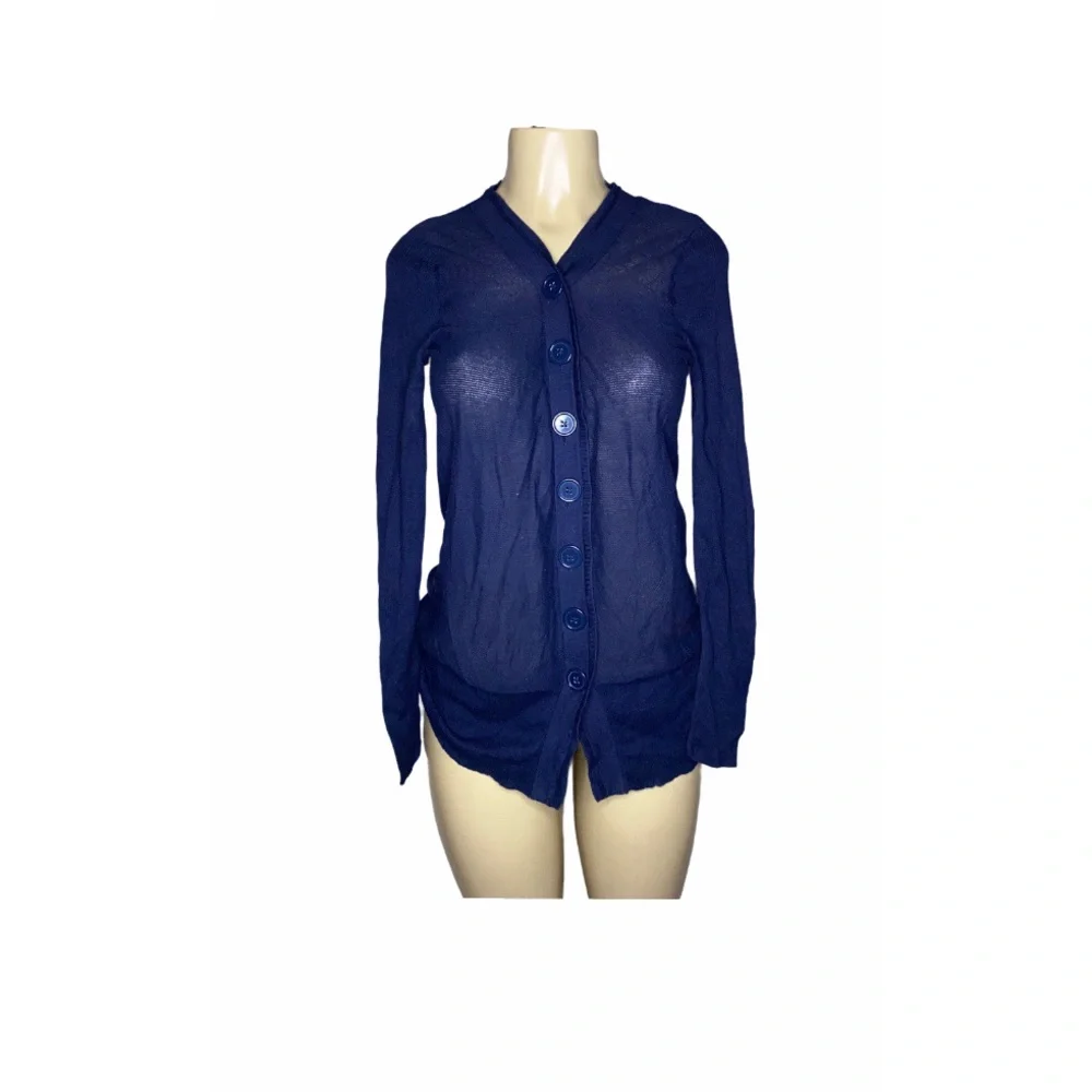 Pink Twill Navy Blie Big Button Cardigan Sweater